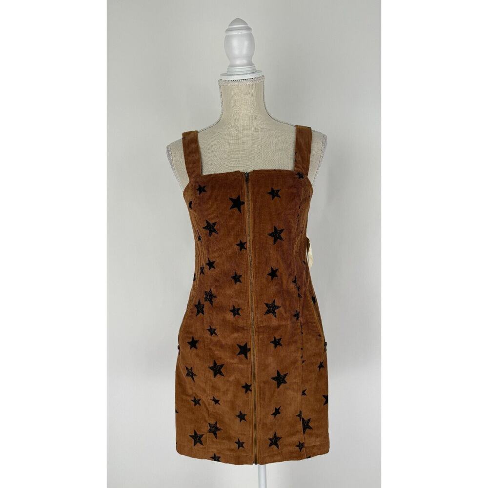 Altar'd State Womens Brown Stars Print Front Zip Corduroy Dress Size Small NWT - Picture 2 of 12